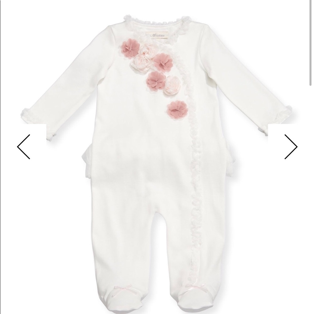 NWOT Miniclasix ruffle footie with rose detail